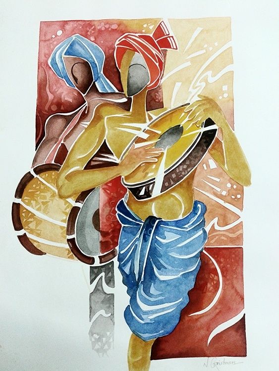 563x750 Indian Music Man Abstract Painting (Gopalakrishnan) - Indian Abstract Painting