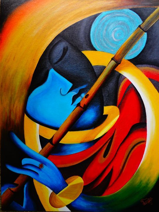 540x720 Indian Abstract Painting Krishna Shiva Shakti - Indian Abstract Painting
