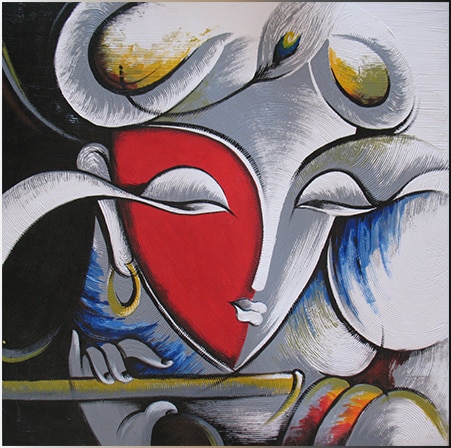 451x448 Buy Abstract Radha Krishna Painting Rk 29a Handmade Painting By - Indian Abstract Painting