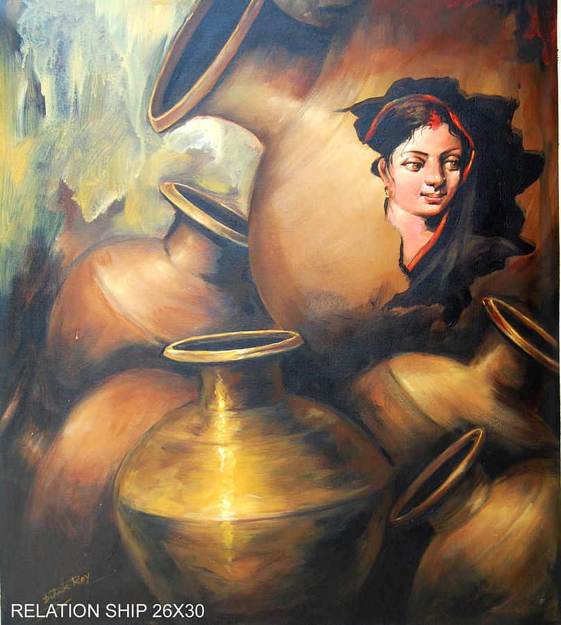808x900 Indian Village Women And Their Pot Painting By Dipak Roy - Indian Acrylic Painting
