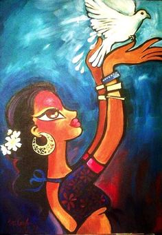 236x341dian Painting,dia Lovers Artistic Portrait, Ships Free - Indian Acrylic Painting