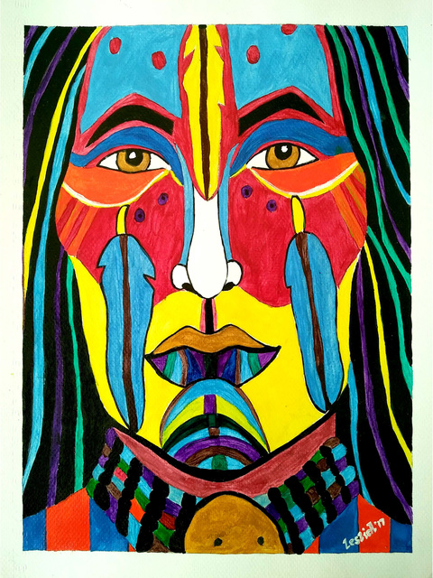 480x640 Leslie Abraham Artwork Indian Chief Original Painting Acrylic - Indian Acrylic Painting