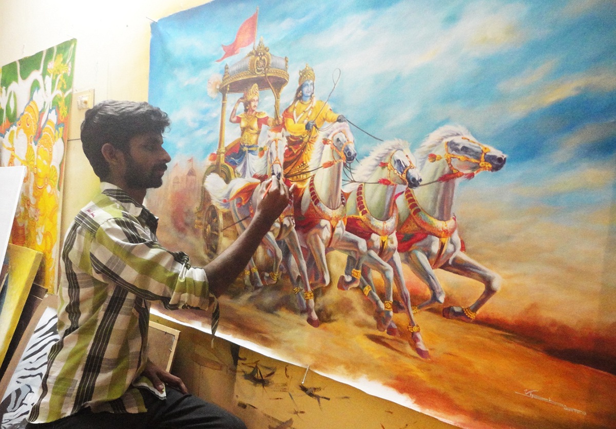 1200x836 Mural And Oil Paintings By Vipin Iritty On Behance - Indian Acrylic Painting