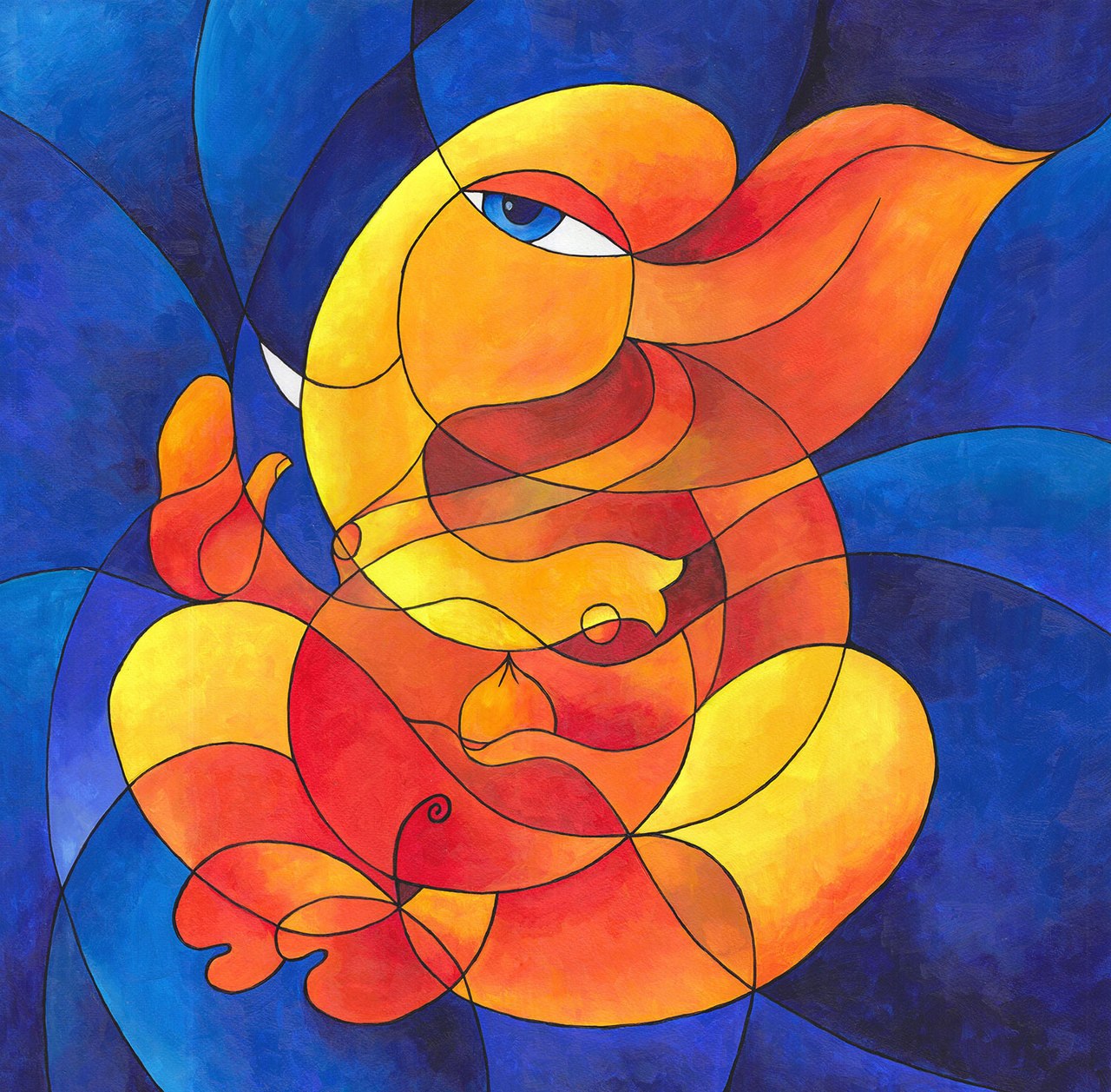 1280x1257 Buy Shri Ganesh Acrylic Painting Handmade Painting By Deepak - Indian Acrylic Painting