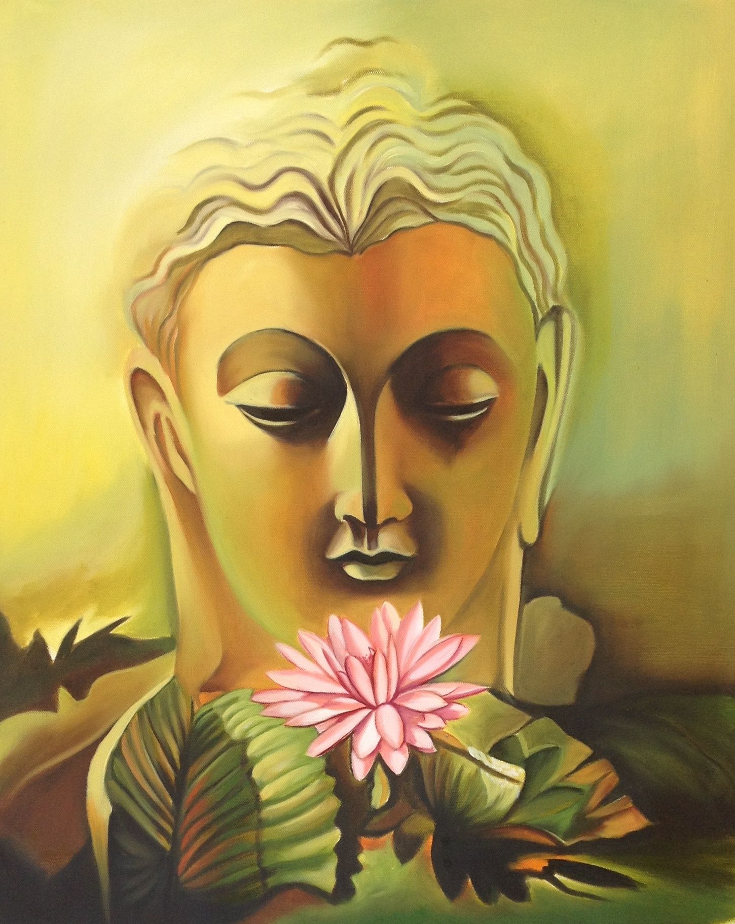 1450x1822 Buddha Canvas Oil Art Handmade Indian Buddhist Spiritual Wall - Indian Buddha Painting