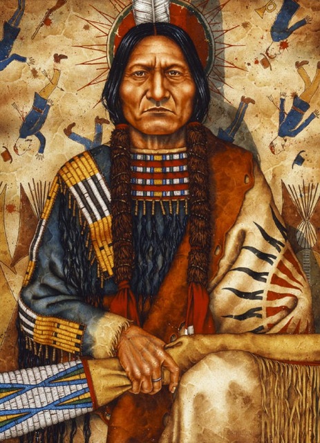 463x640 Top Art Oil Painting Chief Sitting Bull Native American Indian - Indian Chief Oil Painting