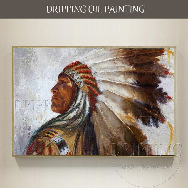 640x640 Top Artist Hand Painted Realist Native American Oil Painting - Indian Chief Oil Painting