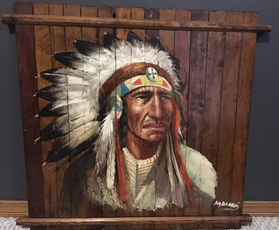 570x471 Unique And Beautiful Oil Painting Of Indian Chief On Thin Wood - Indian Chief Oil Painting
