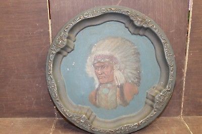 400x267 Vintage 1900s Native American Indian Chief Oil Painting On Metal - Indian Chief Oil Painting