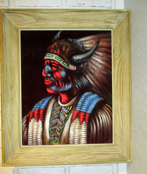 570x676 Vintage Native American Indian Chief Painting Original Oil - Indian Chief Oil Painting