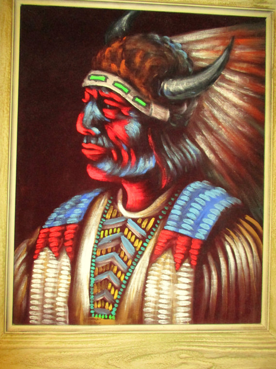 570x760 Vintage Native American Painting Indian Chief Portrait - Indian Chief Oil Painting