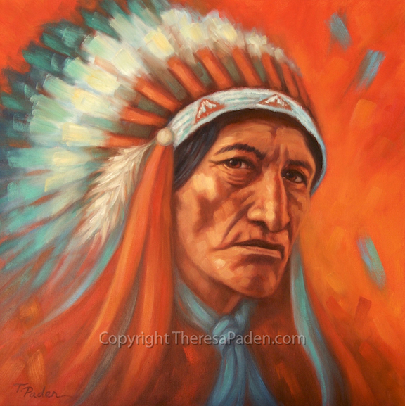 576x577 California Artwork Indian Chief Oil Painting For Sale By Theresa - Indian Chief Oil Painting