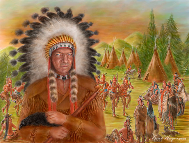 650x495 Family Portrait Painting, A Choctaw Indian Chief And His Tribe - Indian Chief Painting