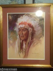 225x300 Harley Brown Artist Original Painting Indian Chief 24.5by19.5 - Indian Chief Painting