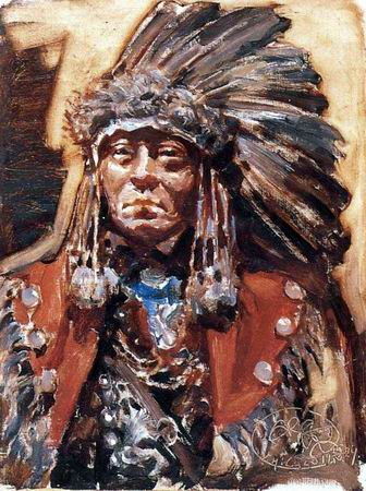 336x450 Indian Chief Painting, Aakseli Gallen Kallela Paintings - Indian Chief Painting