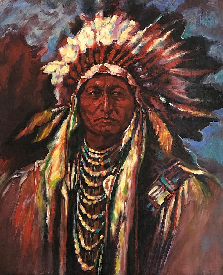 731x900 Native American Indian Chief Painting By Liwa Liu Chapman - Indian Chief Painting