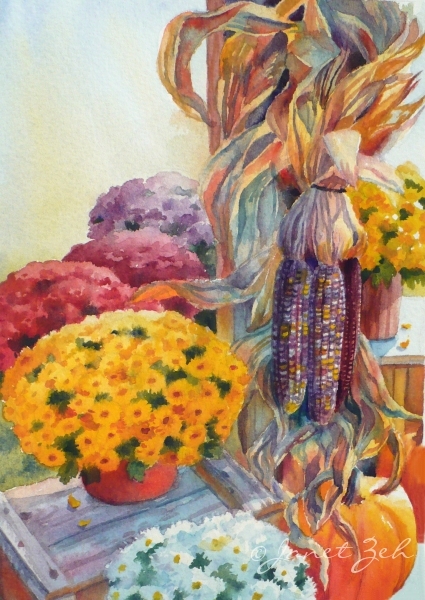 425x600 Zeh Original Art Blog Watercolor And Oil Paintings Cornstalks - Indian Corn Painting