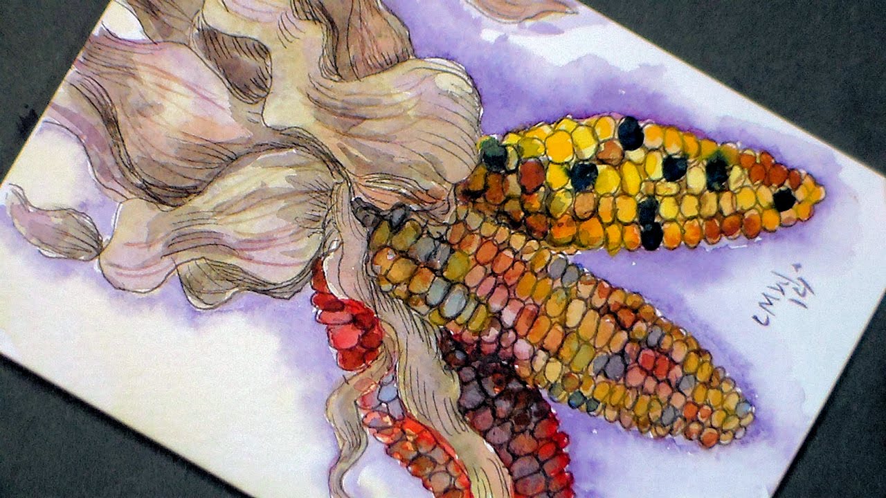 1280x720 How To Paint Decorative Corn In Watercolorpen Amp Ink Craft - Indian Corn Painting