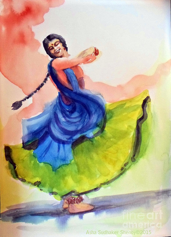649x900 Kathak Dancer Painting By Asha Sudhaker Shenoy - Indian Dance Painting