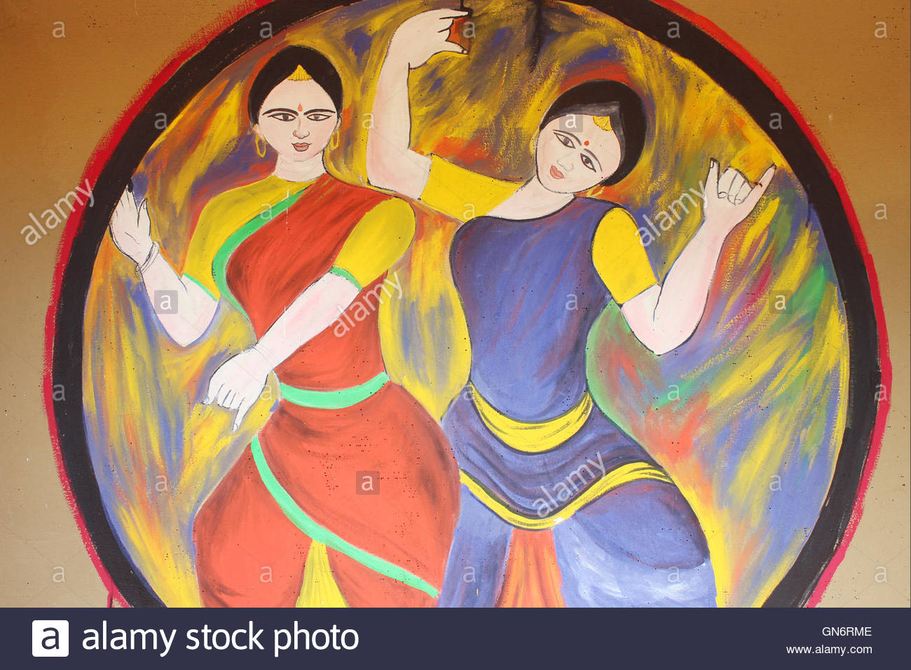 1300x956 Painting Of Two Dancing Women. Indian Dance Form Of Art Stock - Indian Dance Painting