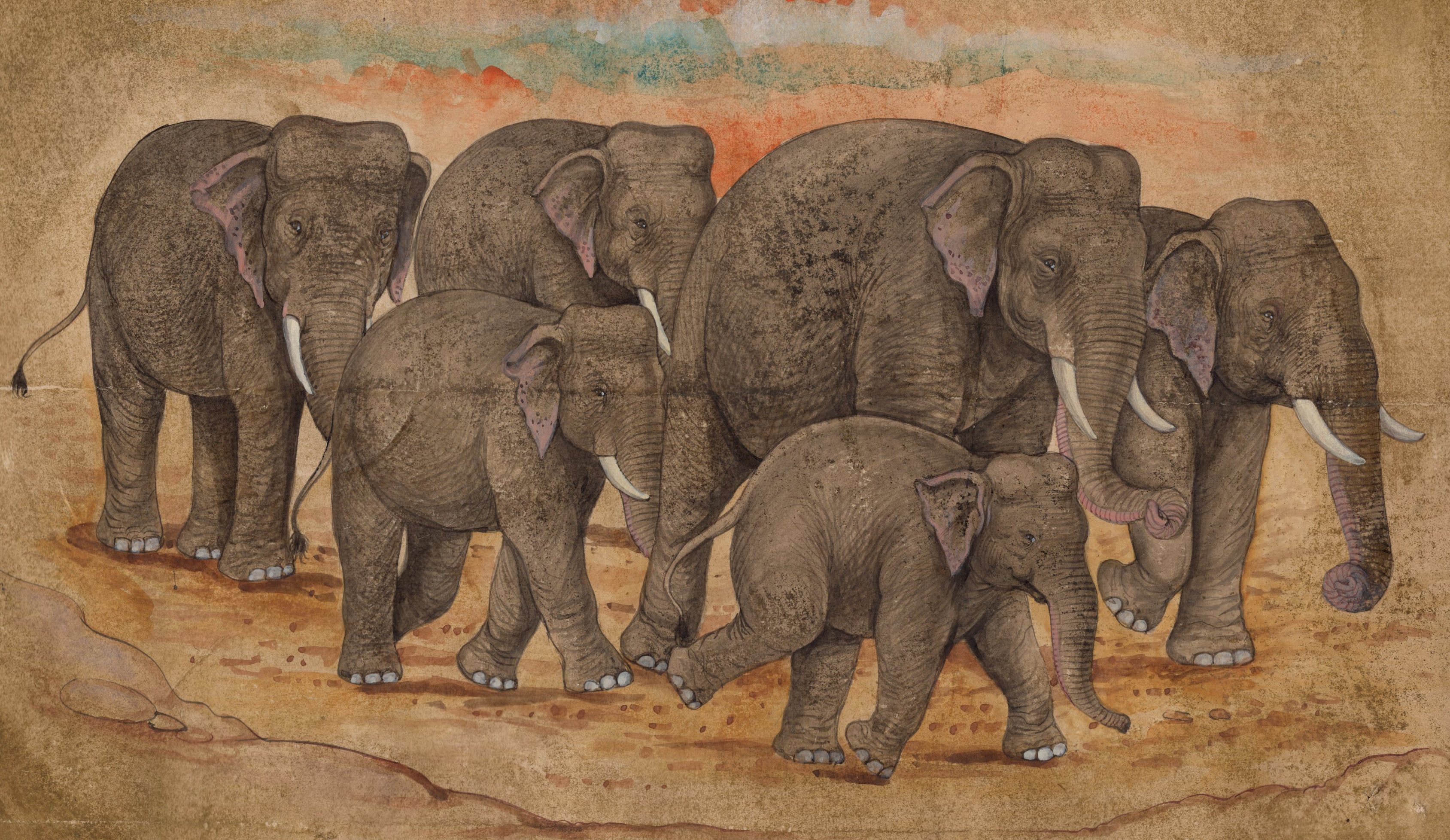3377x1956 Indian Elephant Painting Handmade Nature Wild Life Animal Decor - Indian Elephant Painting