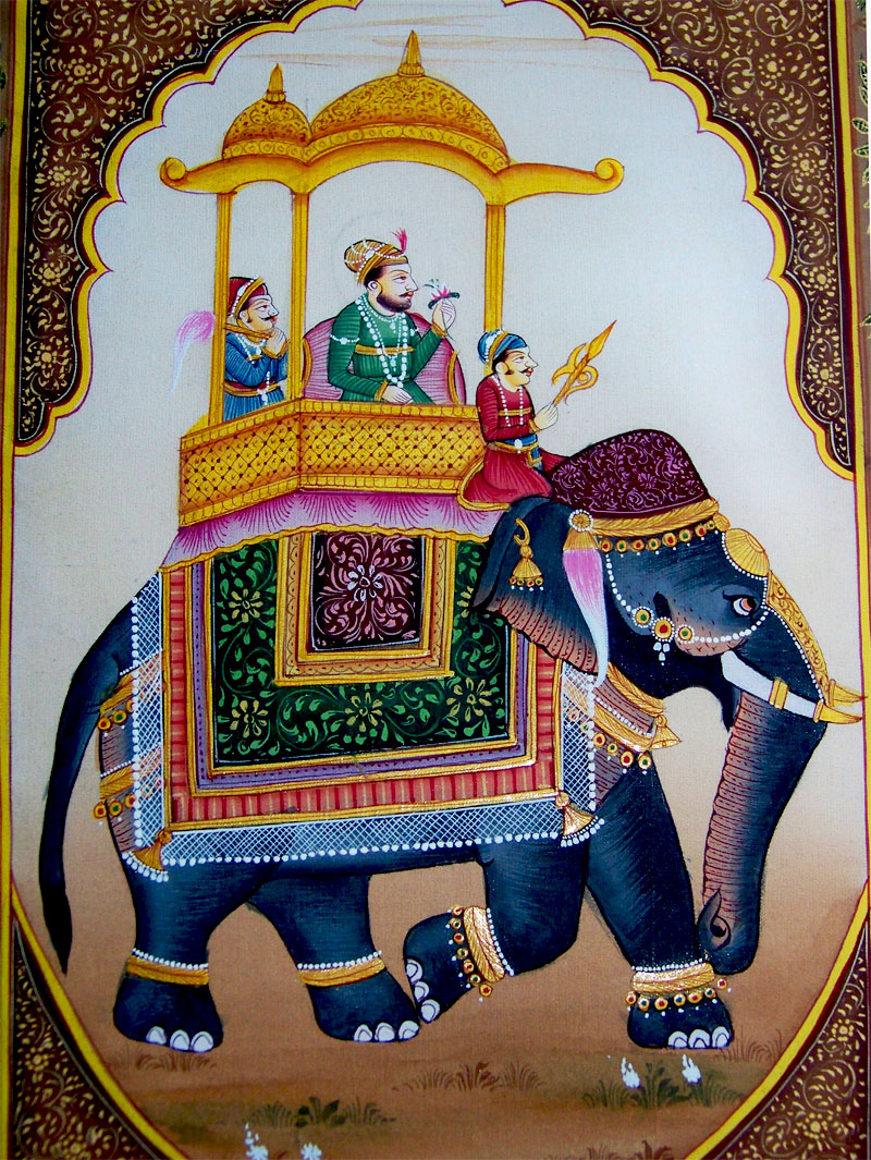 800x1065 Moghul King Procession Scene On Elephant Miniature Painting - Indian Elephant Painting