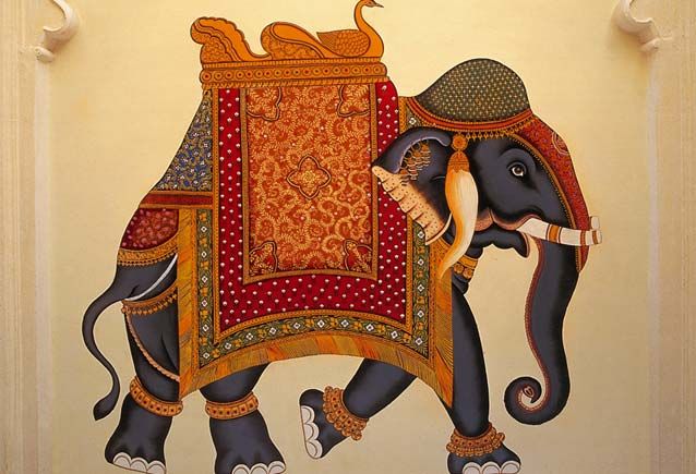 638x435 Painted Indian Elephants Have Two Painting On Silk Of Elephants - Indian Elephant Painting
