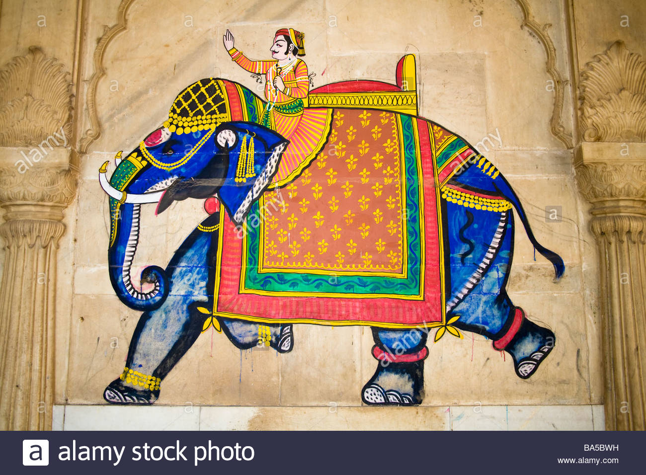 1300x956 Colourful Elephant Painting, Shri Raj Ratan Bihari Mandir Temple - Indian Elephant Painting