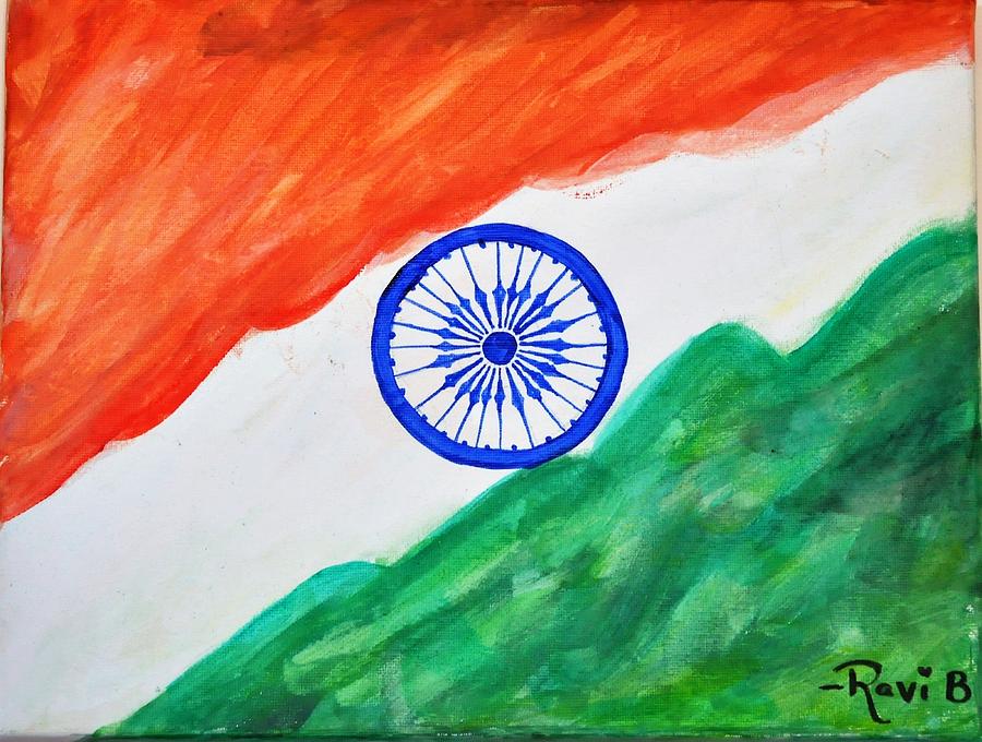 900x680 Indian Flag Painting By Ravindra Basapuri - Indian Flag Painting