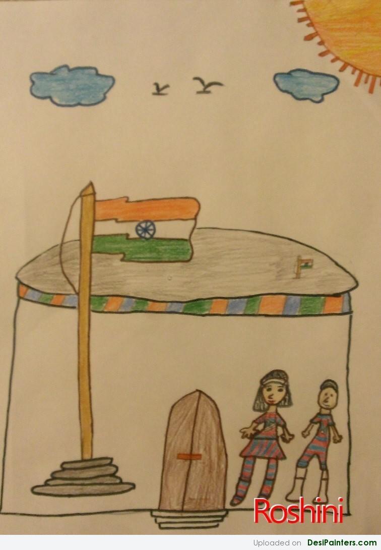 756x1090 Pencil Colors Painting Of Indian Flag - Indian Flag Painting