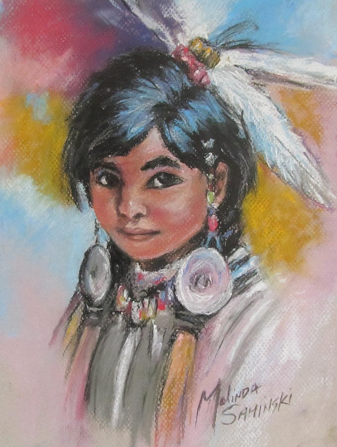 680x900 Portrait Of A Young Indian Girl Painting By Melinda Saminski - Indian Girl Painting