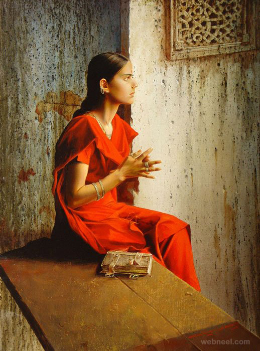518x700 Oil Painting Indian Girl By Guan Zeju 14 - Indian Girl Painting