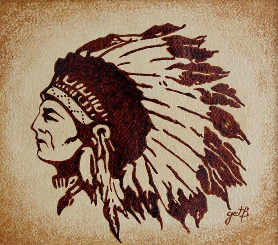900x791 Indian Wise Chief Coffee Painting Painting By Georgeta Blanaru - Indian Head Painting
