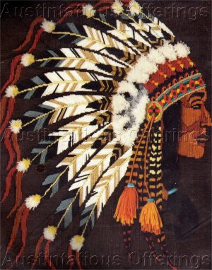300x382 Rare Native American Longstitch Needlepoint Kit Indian Chief Head - Indian Head Painting