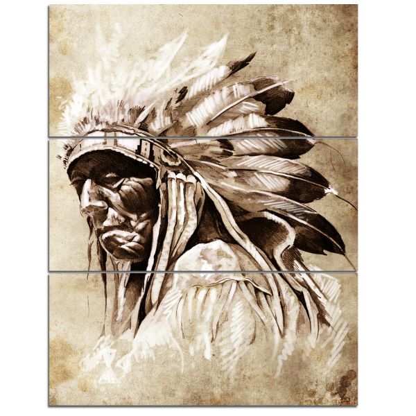 600x600 Souq Designart Vintage Style Indian Head Tattoo Digital Art - Indian Head Painting