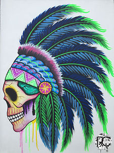 225x300 Skull Indian Headdress - Indian Headdress Painting