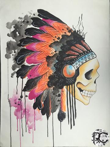 360x480 Skull Indian Headdress - Indian Headdress Painting