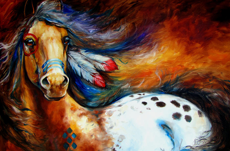 900x592 Spirit Indian Warrior Pony Painting By Marcia Baldwin - Indian Horse Painting