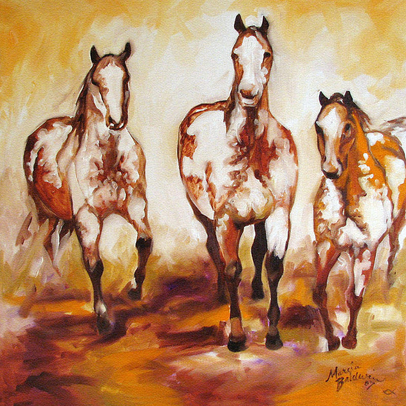 800x800 Three Pinto Indian Ponies Painting By Marcia Baldwin - Indian Horse Painting