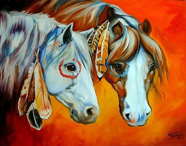 650x511 Indean Horse Art Art Warriors Ii By Artist Marcia Baldwin - Indian Horse Painting