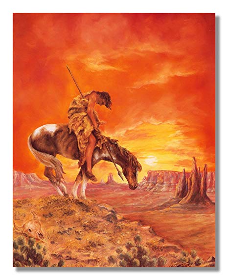 466x570 Framed Cherry End Of The Trail Native American Indian - Indian Horse Painting