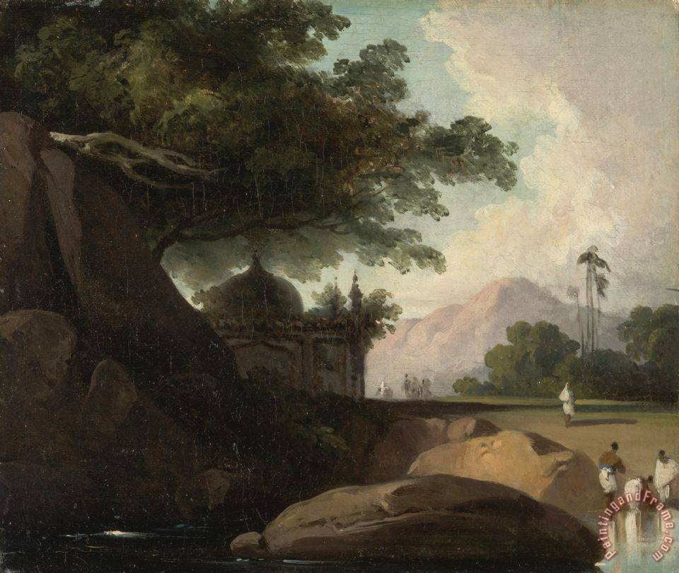 960x810 George Chinnery Indian Landscape With Temple Painting - Indian Landscape Painting