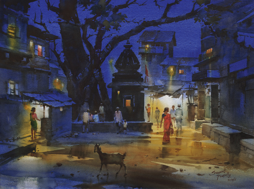 500x372 Landscape Paintings In Watercolor By Prafull Sawant - Indian Landscape Painting