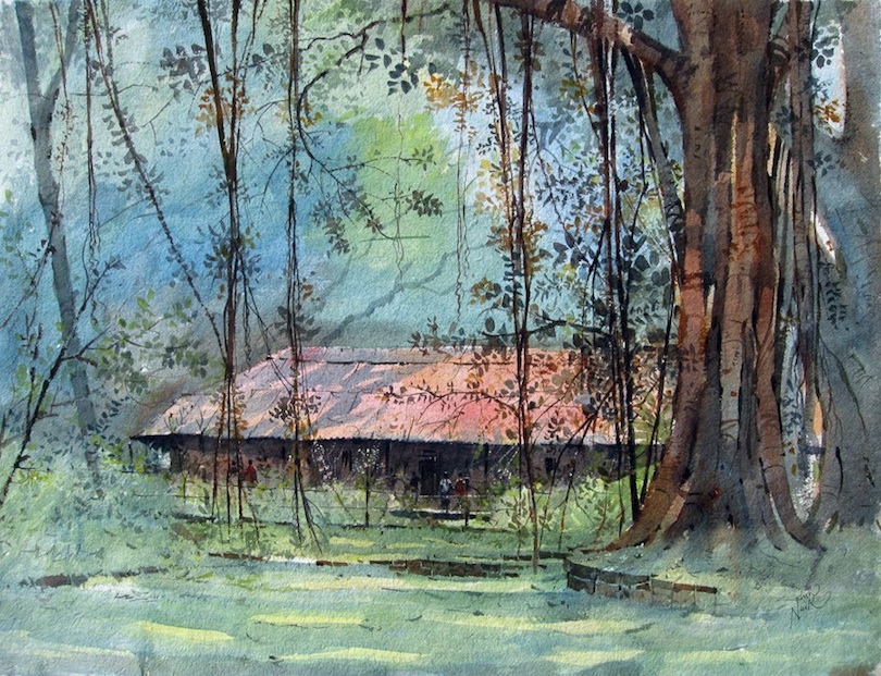 810x621 Landscape Painting Watercolor Indian Village Nature Award Winning - Indian Landscape Painting
