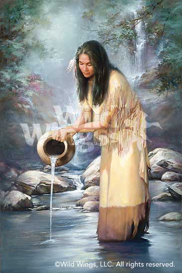 367x550 Indian Maiden With Waterfall Original Oil Painting Wild Wings - Indian Maiden Painting