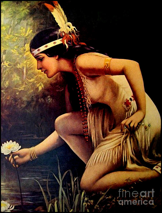 684x900 By The Waters Of Minnetonka Painting By Adelaide Hiebel - Indian Maiden Painting