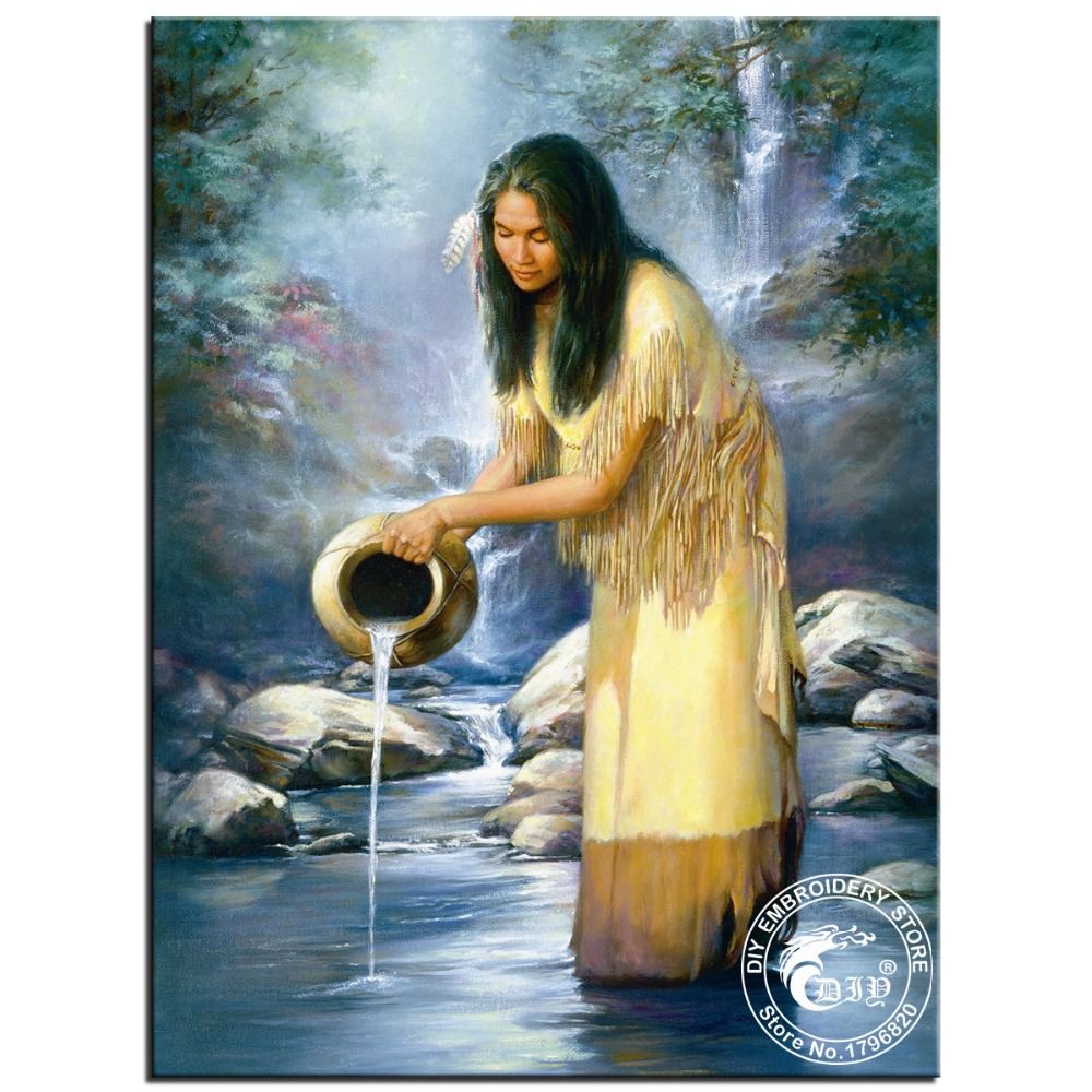 1000x1000 Diy Diamond Painting Kits Waterfall Maiden Native American Indian - Indian Maiden Painting