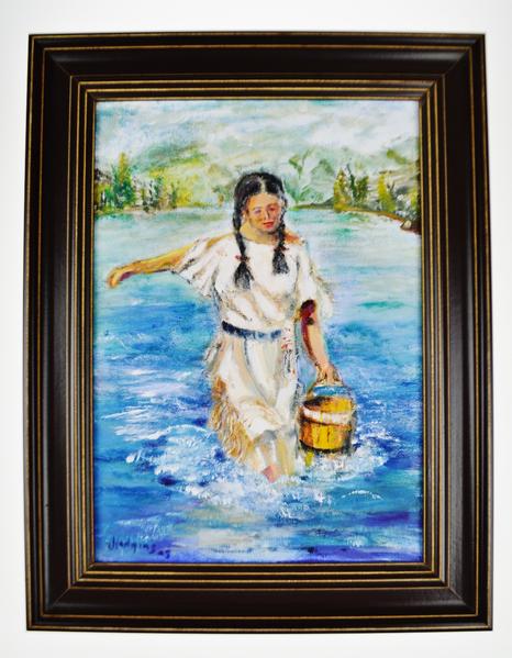 466x599 Framed Oil On Board Signed Painting Native American Indian Maiden - Indian Maiden Painting