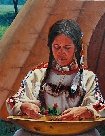 366x474 Fresh Berries - Indian Maiden Painting