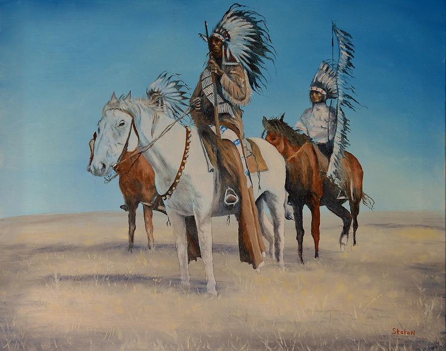 900x707 Native Americans On Horseback Painting By Stefon Marc Brown - Indian On A Horse Painting